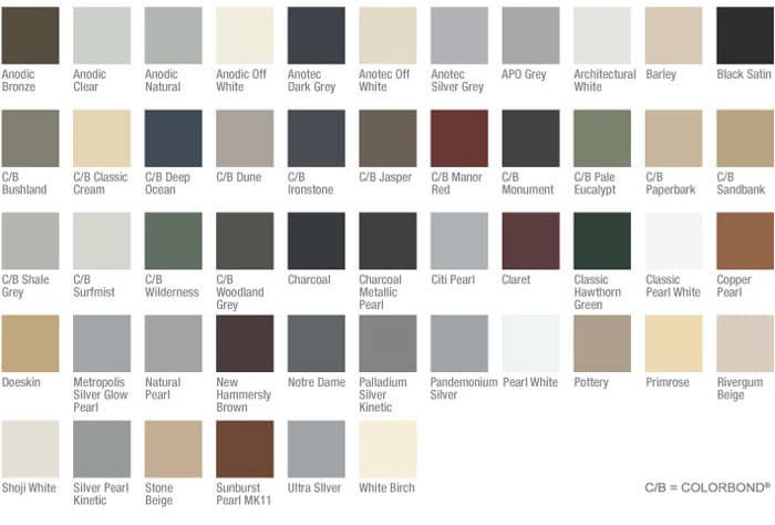 Diamond security screen powder-coat colour range